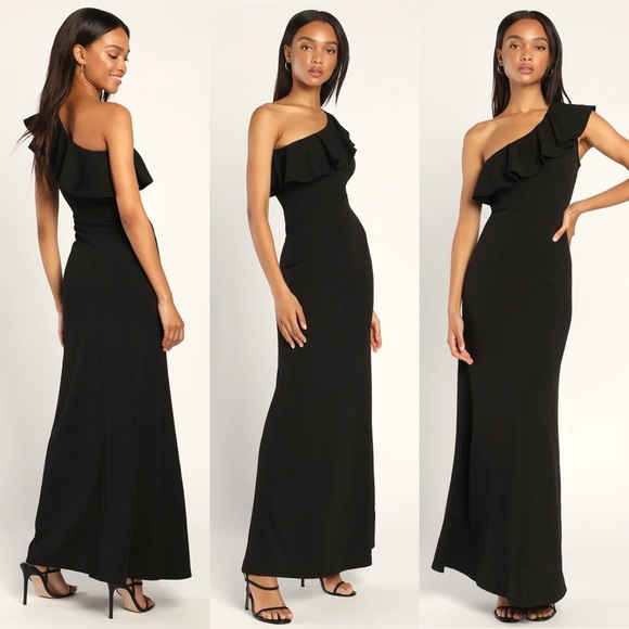 Lulus Dresses & Skirts - Lulu’s Last Forever Black One-Shoulder Ruffle Maxi Dress